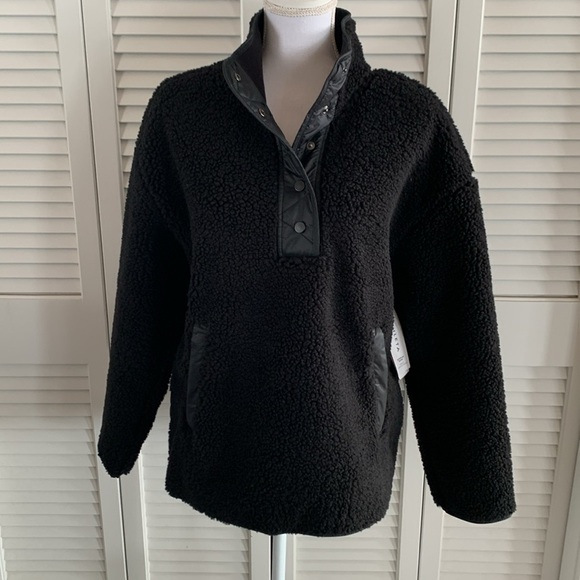 Athleta Cozy Sherpa Snap Sweatshirt Women’s Black Fleece Pullover NWT Size Large - Picture 3 of 12